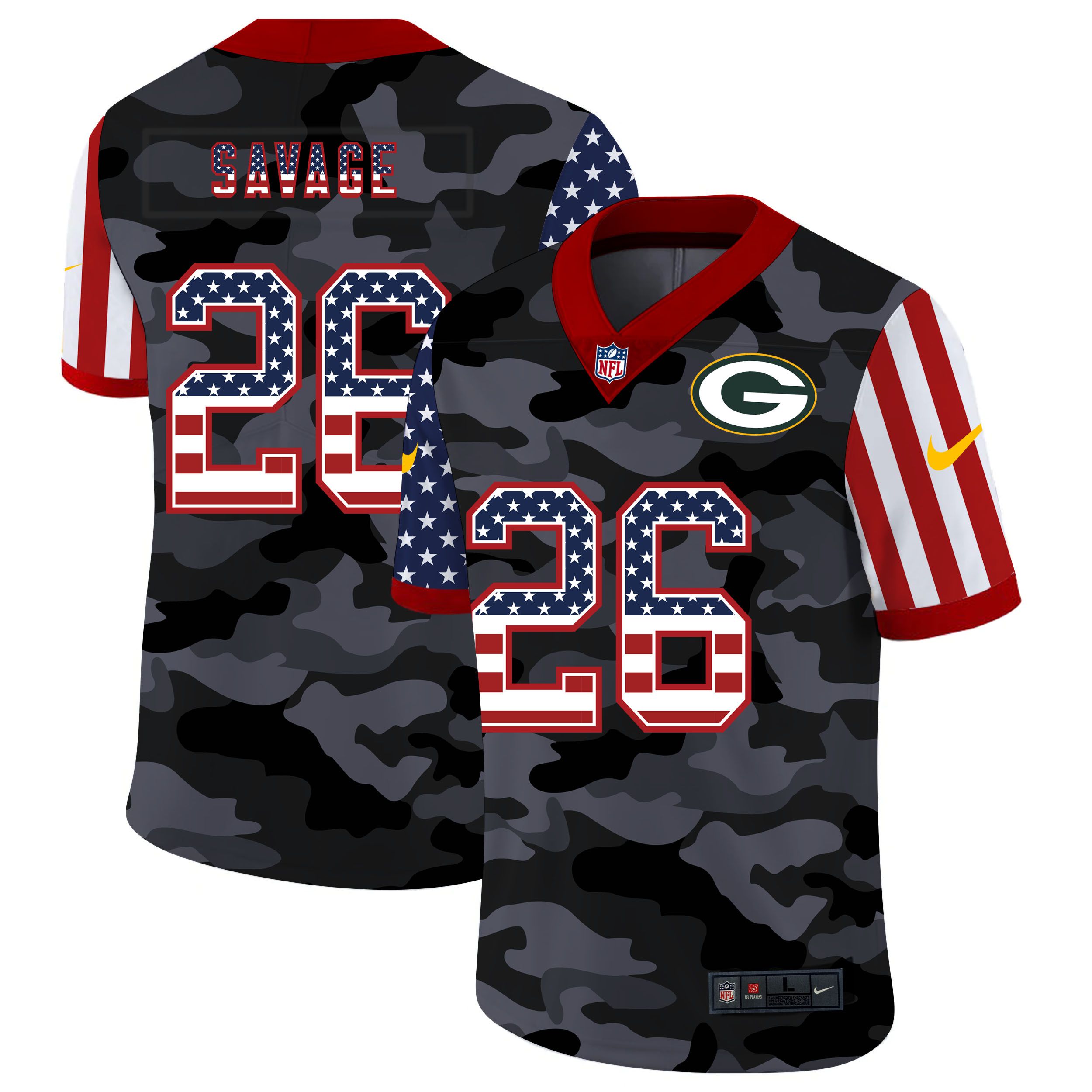 Men Green Bay Packers #26 Savage 2020 Nike Camo USA Salute to Service Limited NFL Jerseys